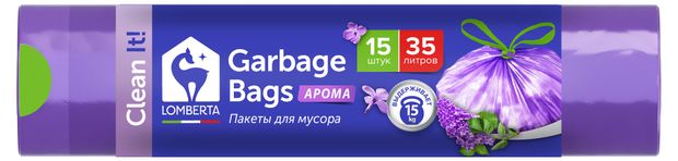 Пакет для мусора Lomberta с завязками aroma 35л, 15 шт