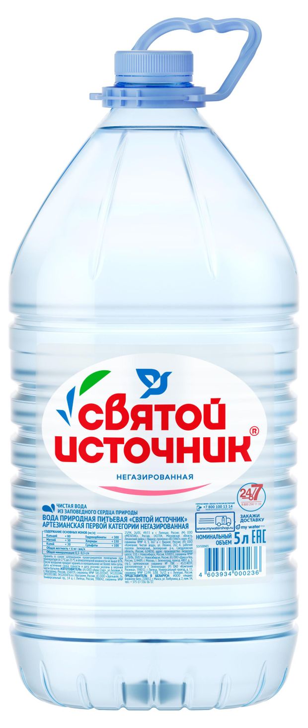 Вода питьевая Святой Источник без газа, 5 л