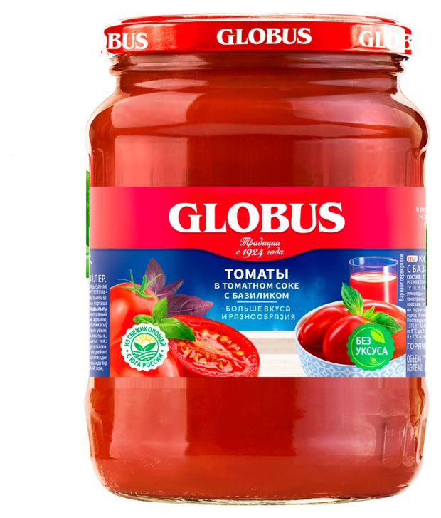 Томаты GLOBUS в томатном соке с базиликом, 680 г