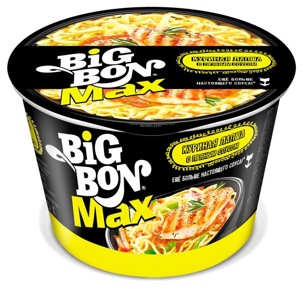 Лапша быстрого приготовления BIGBON MAX куриная с пряным соусом, 95 г