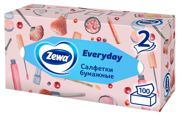 Салфетки бумажные в коробке Zewa Everyday 2 слоя, 100 шт