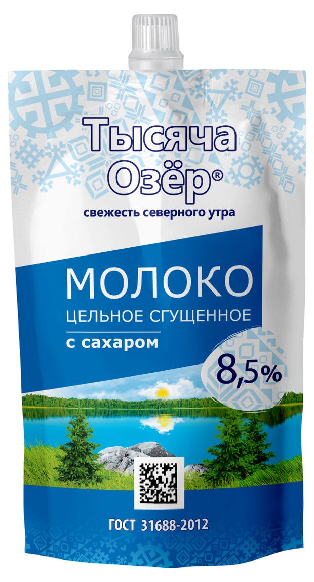 Молоко цельное сгущенное Тысяча Озёр с сахаром, 270 г