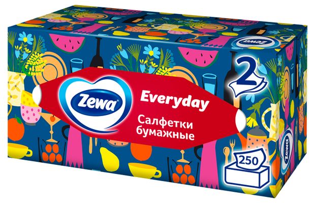 Салфетки бумажные в коробке Zewa Everyday 2 слоя, 250 шт