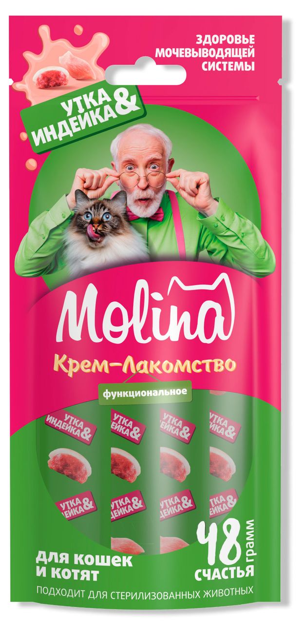 Крем-лакомство для кошек и котят Molina утка индейка 48 г 163₽