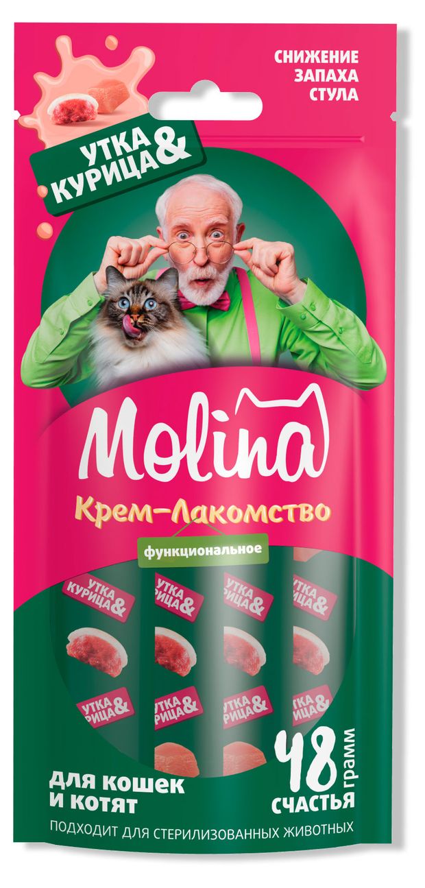 Крем-лакомство для кошек и котят Molina утка курица 48 г 163₽