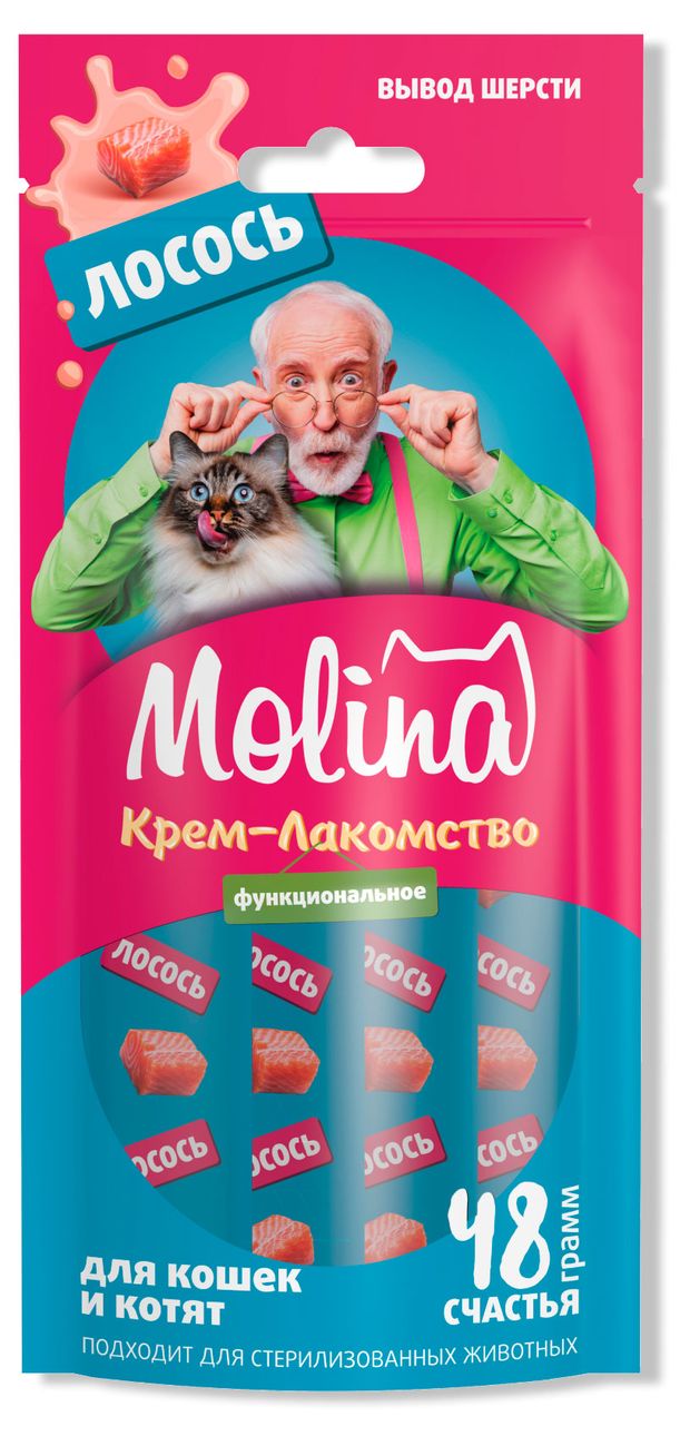 Крем-лакомство для кошек и котят Molina лосось 48 г 163₽