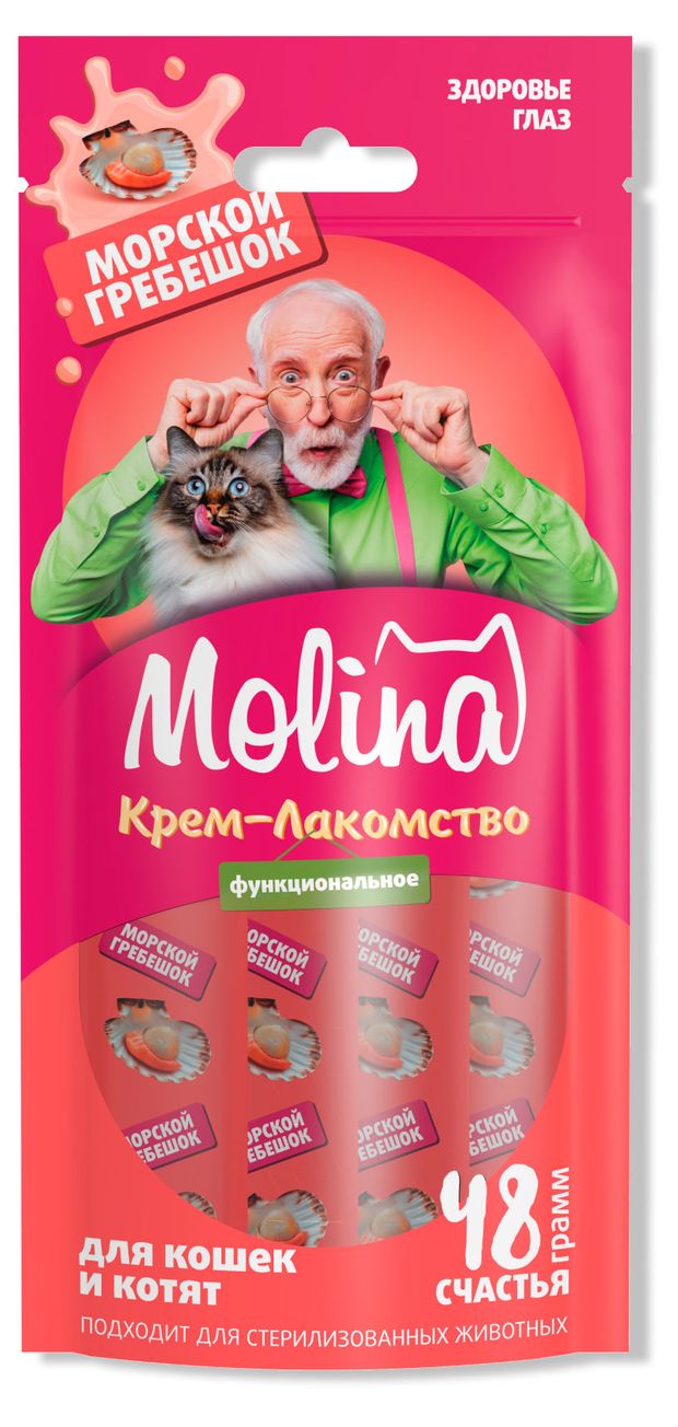 Крем-лакомство для кошек и котят Molina морской гребешок 48 г 163₽