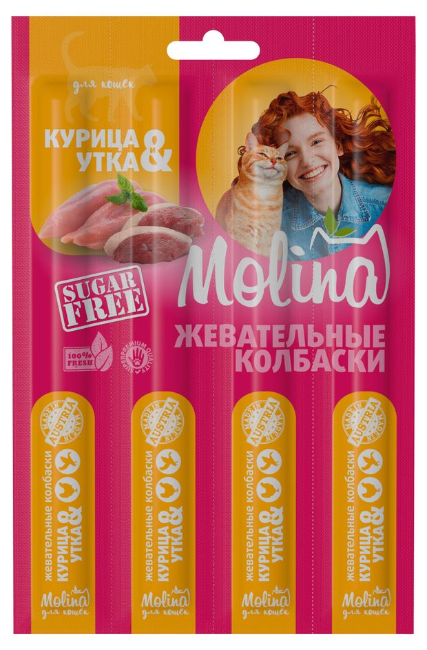 Лакомство для кошек Molina жевательные колбаски курица и утка 20 г 164₽