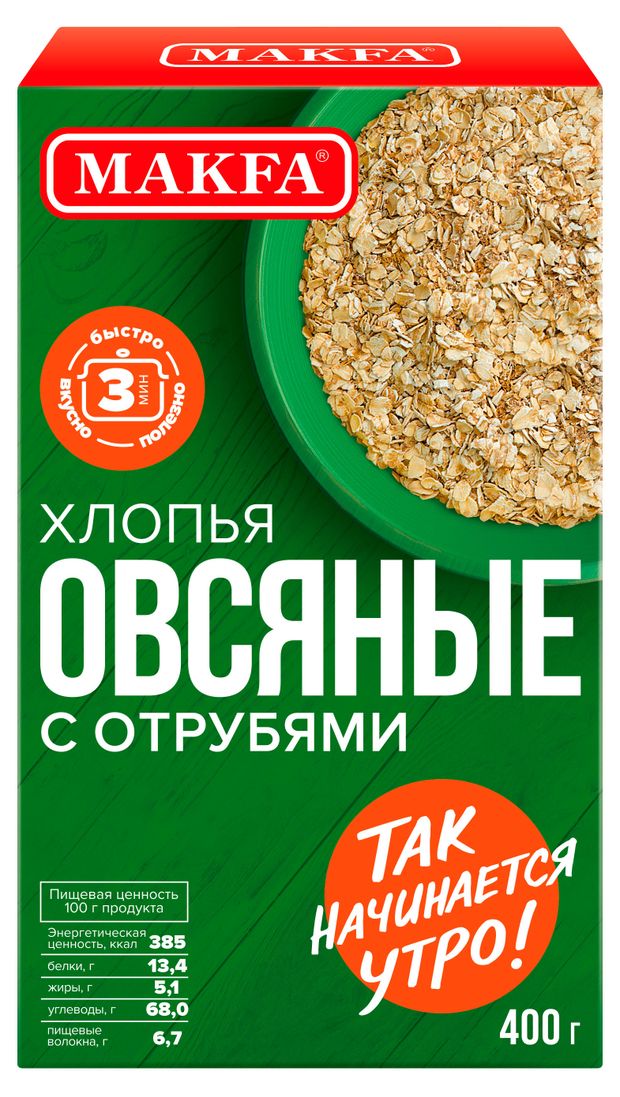 Хлопья овсяные Makfa с отрубями 400 г 78₽