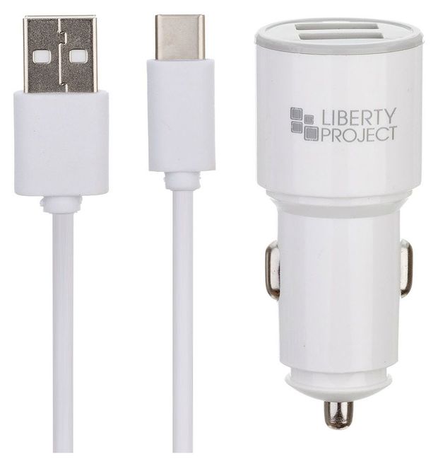 Автомобильное зарядное устройство LP 2USB 2.1А + USB кабель Type-C белое