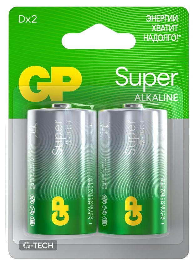 Батарейка GP BATTERIES D 2 шт 399₽