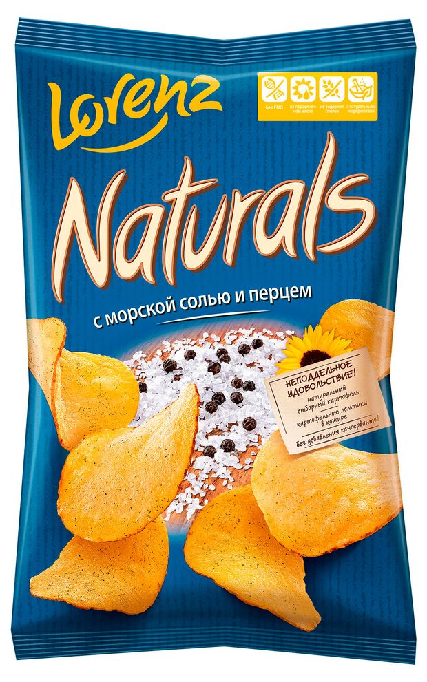 Чипсы картофельные Naturals с морской солью и перцем 100 г 109₽