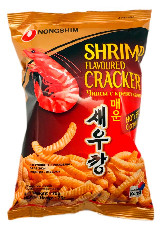 Чипсы Nongshim Луковые кольца со вкусом острых креветок 75 г 246₽