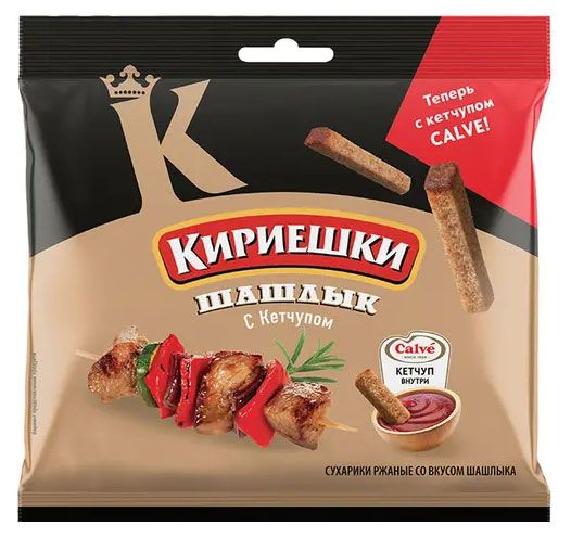 Сухарики ржано-пшеничные Кириешки со вкусом шашлыка с кетчуп Heinz, 85 г