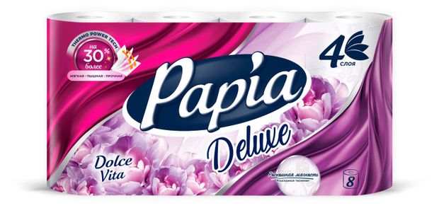 Туалетная бумага Papia Delux Dolce Vita 4 слоя 8 рулонов 399₽