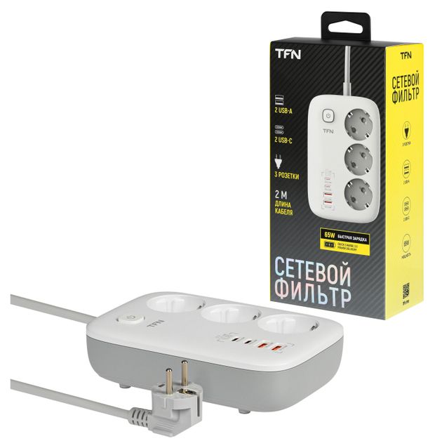 Сетевой фильтр TFN Power 1 White 3 розетки 2xUSB A Usb-c 2 м 3999₽