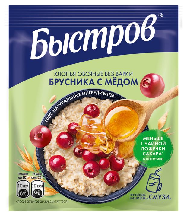 Каша овсяная Быстров брусника с медом 40 г 27₽