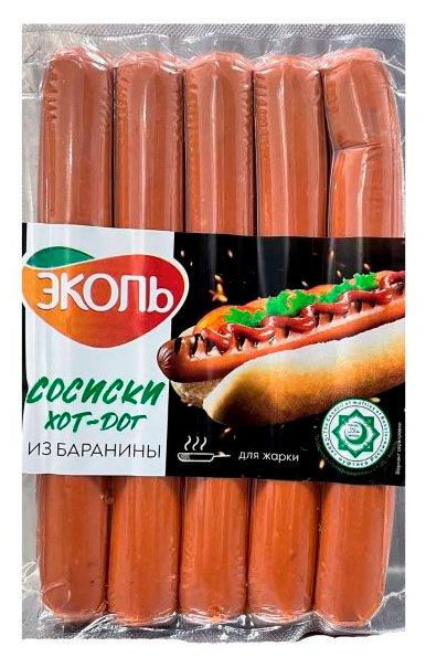 Сосиски ЭКОЛЬ Хот-дог из баранины Халяль 400 г 427₽