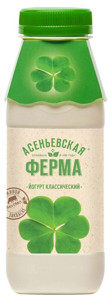 Йогурт питьевой Асеньевская ферма Классический 1,9% БЗМЖ, 330 мл