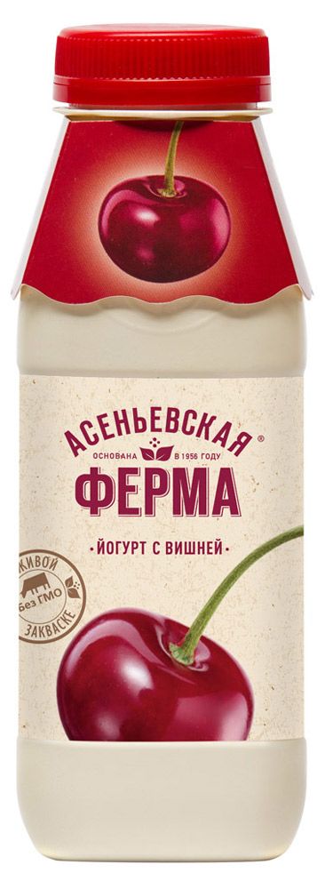 Йогурт питьевой Асеньевская ферма вишня 1,5% БЗМЖ, 330 мл