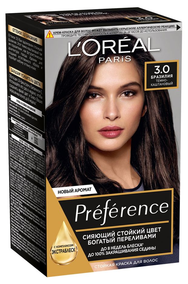 фото Краска для волос l'oreal paris preference темно каштановый тон 3, 174 мл