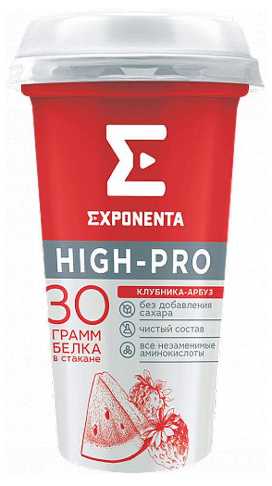 Напиток кисломолочный Exponenta High-pro клубника-арбуз без сахара 0% БЗМЖ, 250 мл