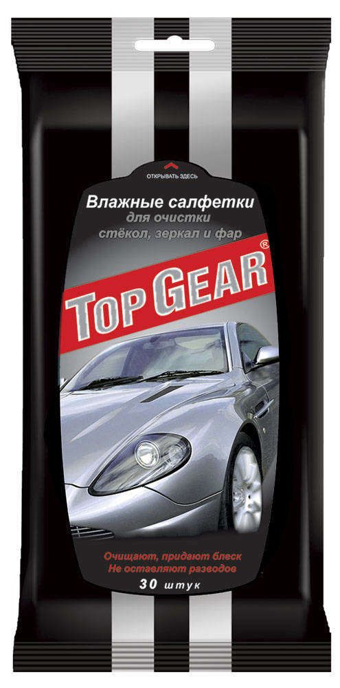 Салфетки влажные TopGear для очистки стекол зеркал и фар 30 шт 88₽