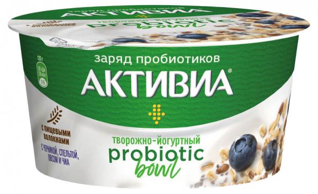 фото Творожок «активиа» probiotic с черникой спельтой овсом и чиа 3,5%, 135 г