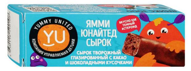 Сырок творожный Yummy United глазированный какао шоколад 19%, 40 г