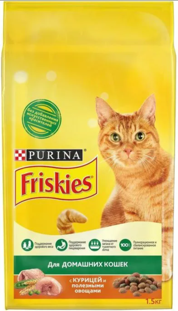 фото Сухой корм для домашних кошек friskies с курицей и овощами, 1.5 кг