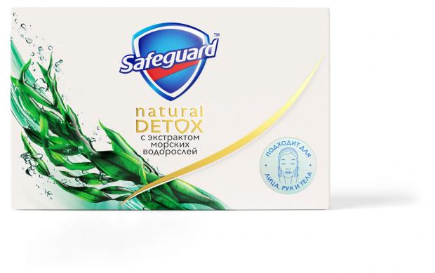 фото Мыло туалетное safeguard natural detox с экстрактом морских водорослей с антибактериальным эффектом, 110 г