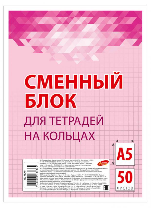 Блок сменный Academy Style в клетку А5, 50 л