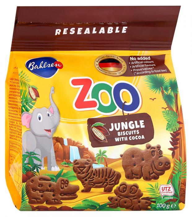 

Печенье детское Bahlsen Leibniz Zoo Jungle Animals какао, 100 г