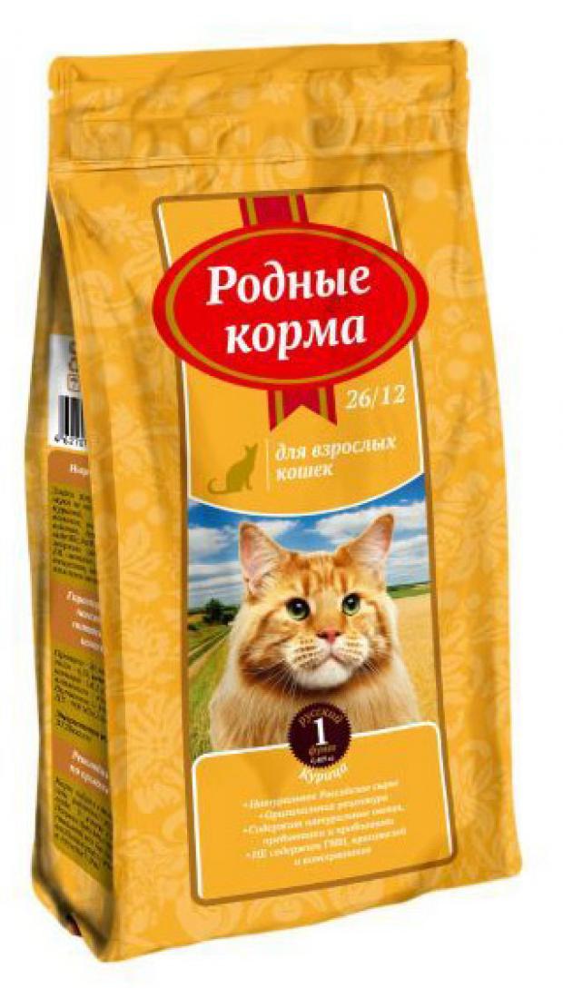 Сухой корм для взрослых кошек «Родные корма» курица, 2 кг