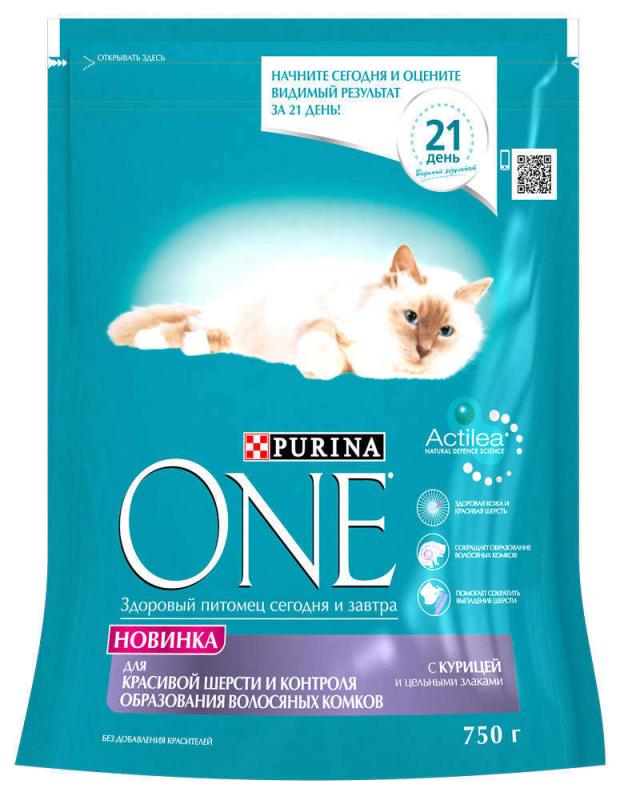 фото Сухой корм для кошек purina one для красивой шерсти курица и цельные злаки, 750 г