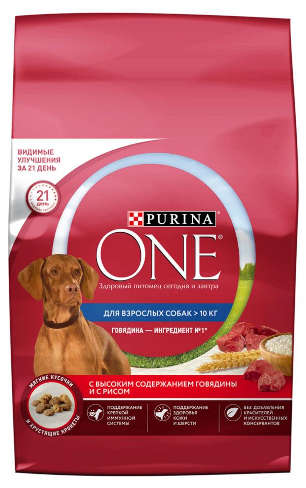 фото Сухой корм для собак purina one для средних и крупных пород с высоким содержанием говядины и с рисом, 3,8 кг