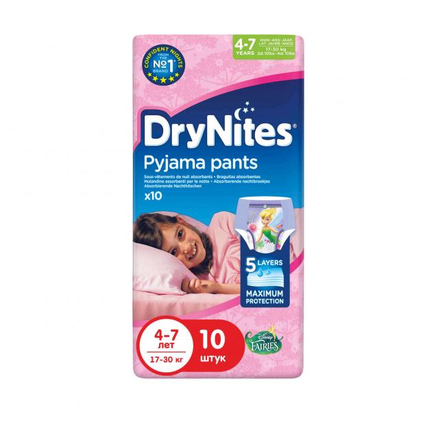 фото Трусики-подгузники huggies drynites для девочек 4-7 лет (17-30 кг), 10 шт