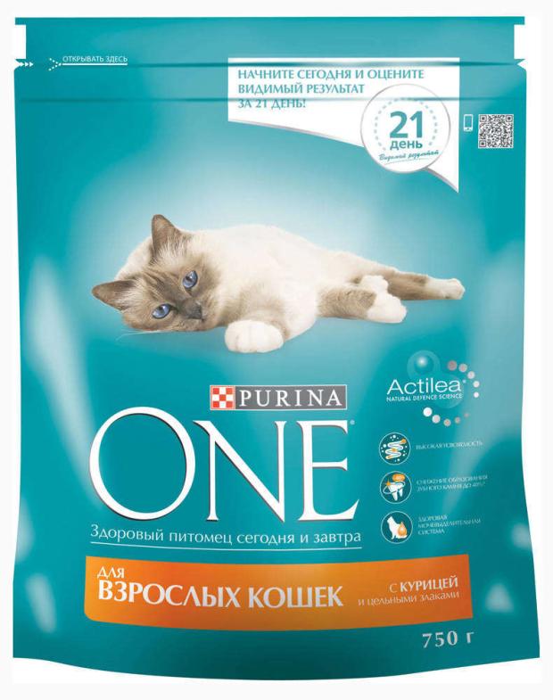 фото Корм для взрослых кошек purina one курица с цельными злаками, 750 г