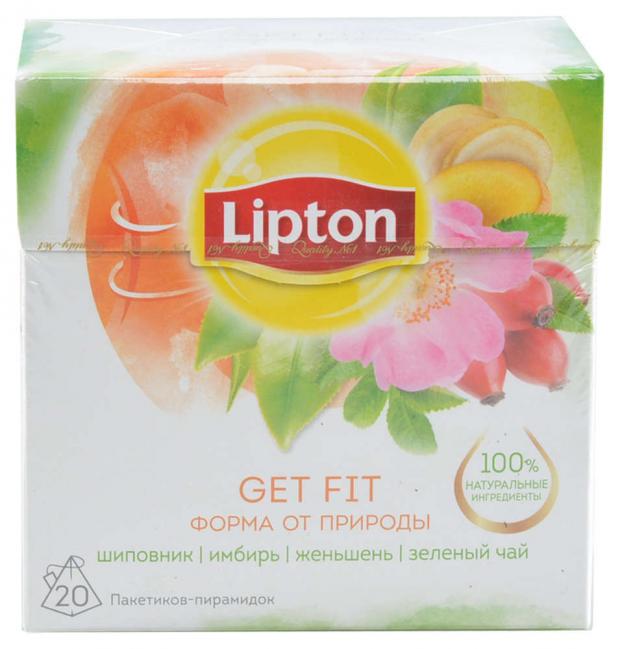 фото Чай зеленый lipton get fit с яблоком имбирем и корнем женьшеня в пирамидках, 20х2,8 г