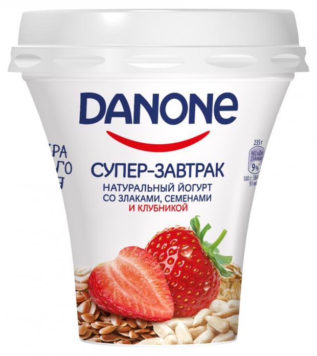 фото Йогурт питьевой danone супер-завтрак клубника злаки семена, 235 г