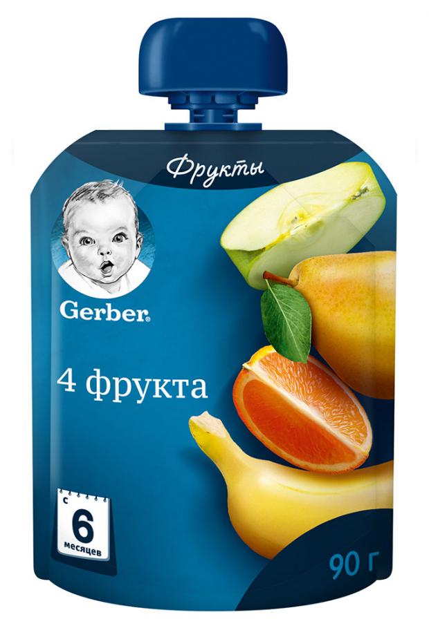 фото Пюре фруктовое gerber 4 фрукта с 6 мес, 90 г gerber®