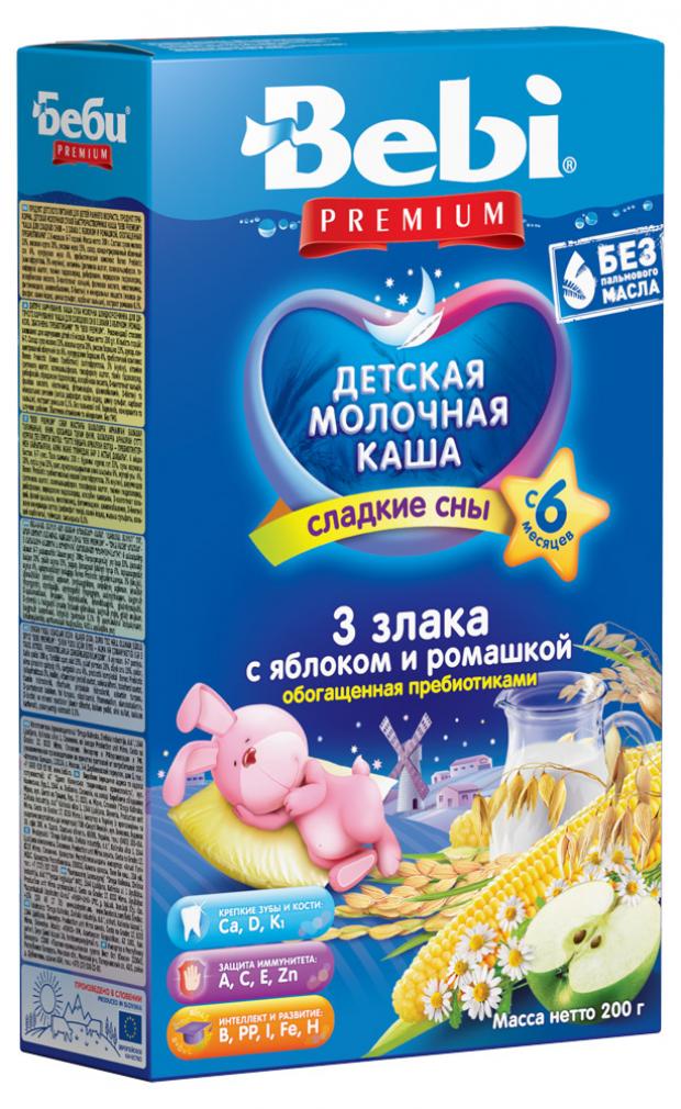 фото Каша молочная bebi premium сладкие сны 3 злака с яблоком и ромашкой с 6 мес, 200 г