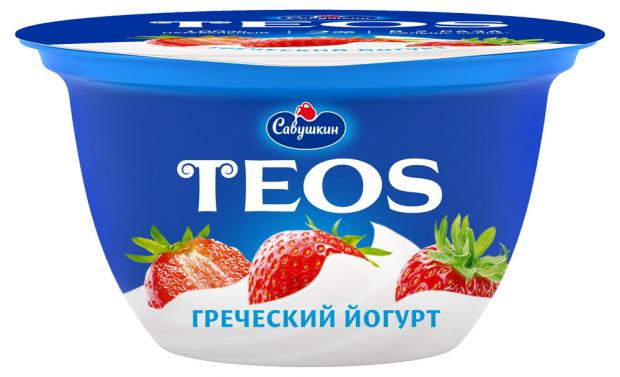 Йогурт «Савушкин» Греческий Teos клубника 2%, 140 г