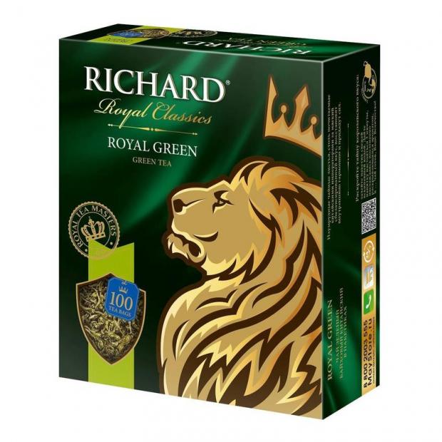 фото Чай зелёный richard royal green байховый в пакетиках, 100х2 г