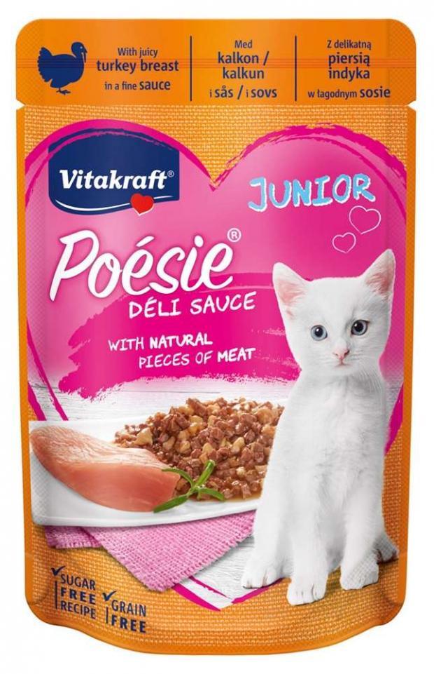 Корм для котят до 1 года Vitakraft Poesie Junior индейка соус 85 г 74₽