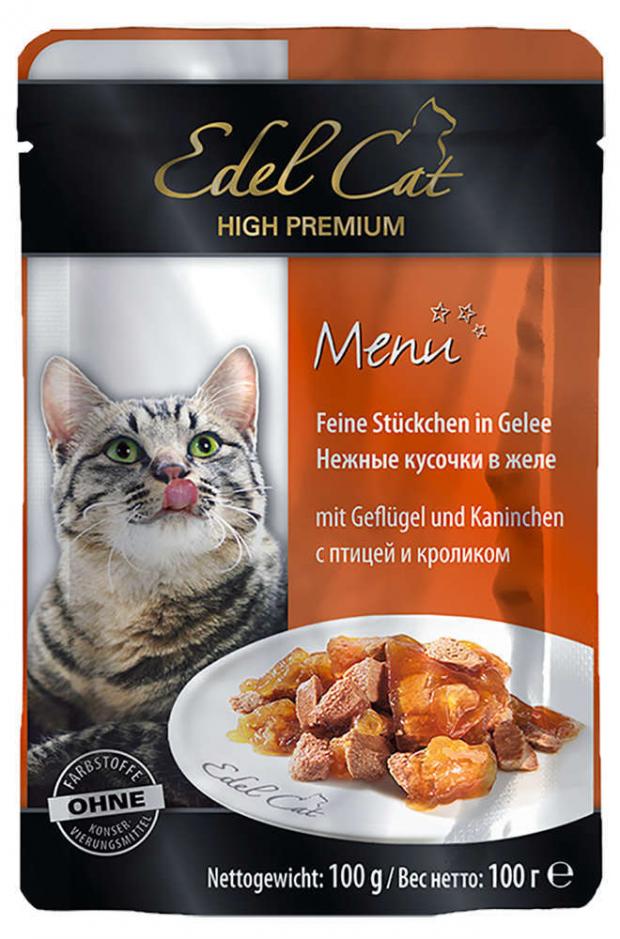 Корм для кошек Edel Cat птица и кролик в желе, 100 г