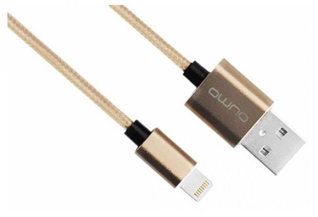 фото Кабель qumo mfi usb-apple 8 pin, 1,5 м, 2,4a, нейлоновая оплетка, золото