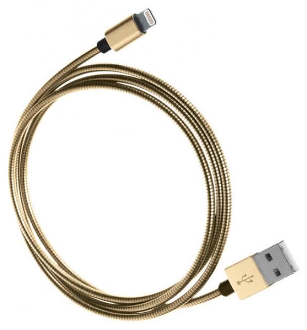 фото Кабель qumo mfi usb-apple 8 pin, 1 м, 2,4a, стальная оплетка, золото