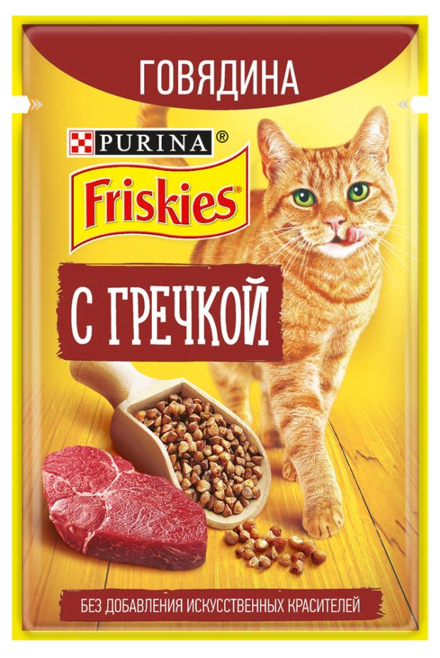 фото Корм для взрослых кошек friskies с говядиной и гречкой в подливе, 75 г