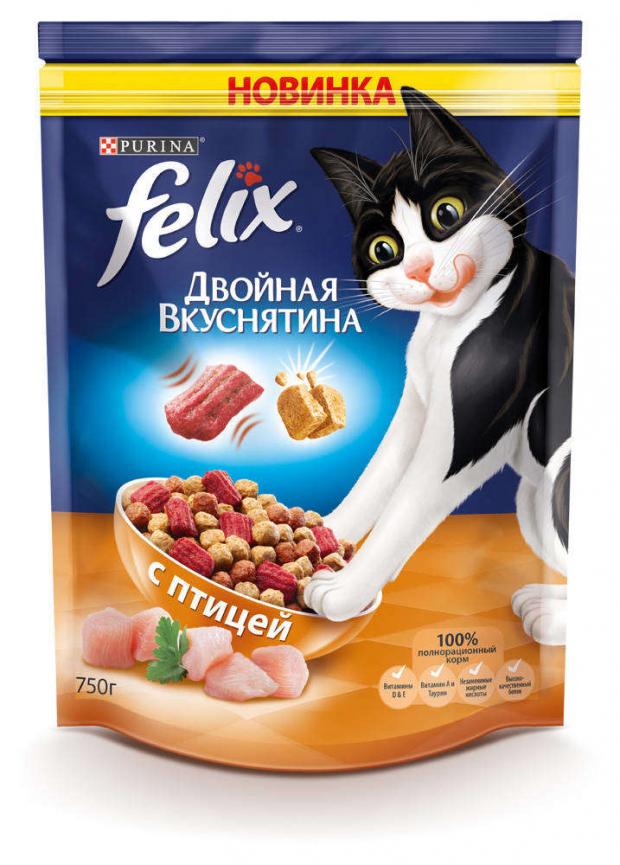 фото Сухой корм для кошек felix двойная вкуснятина птица, 750 г